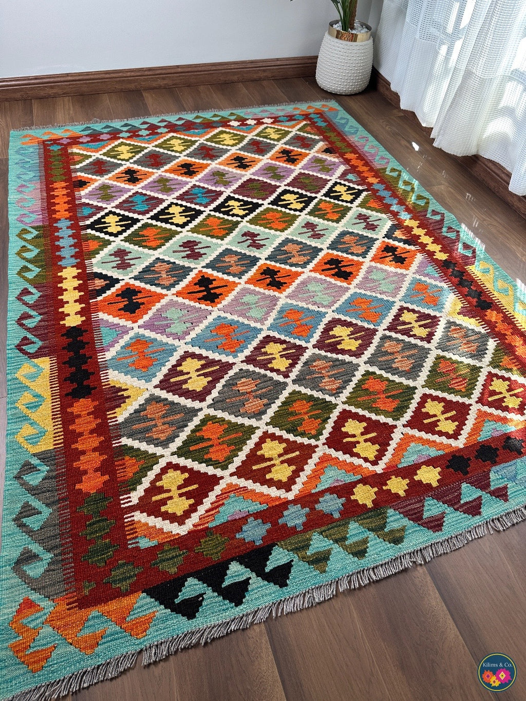 Pure Wool kilim 6ft 10in x 5ft 1in